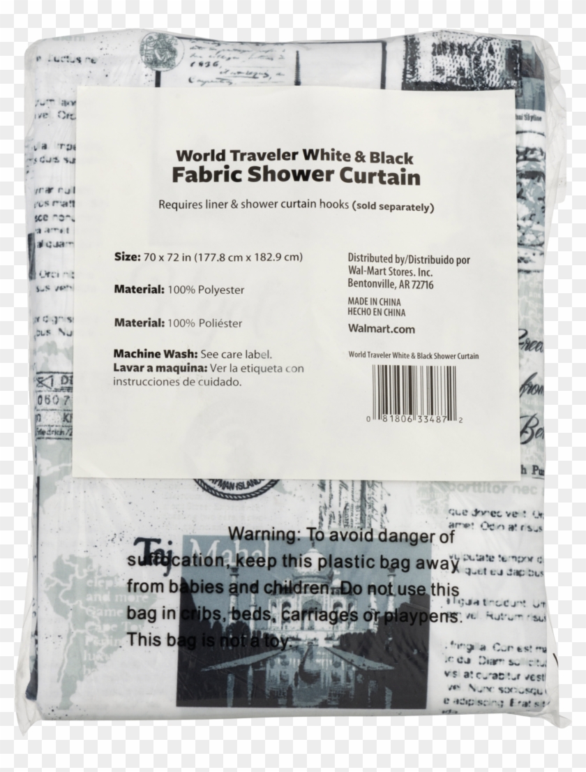 World Traveler Fabric Shower Curtain, White & Black, Clipart