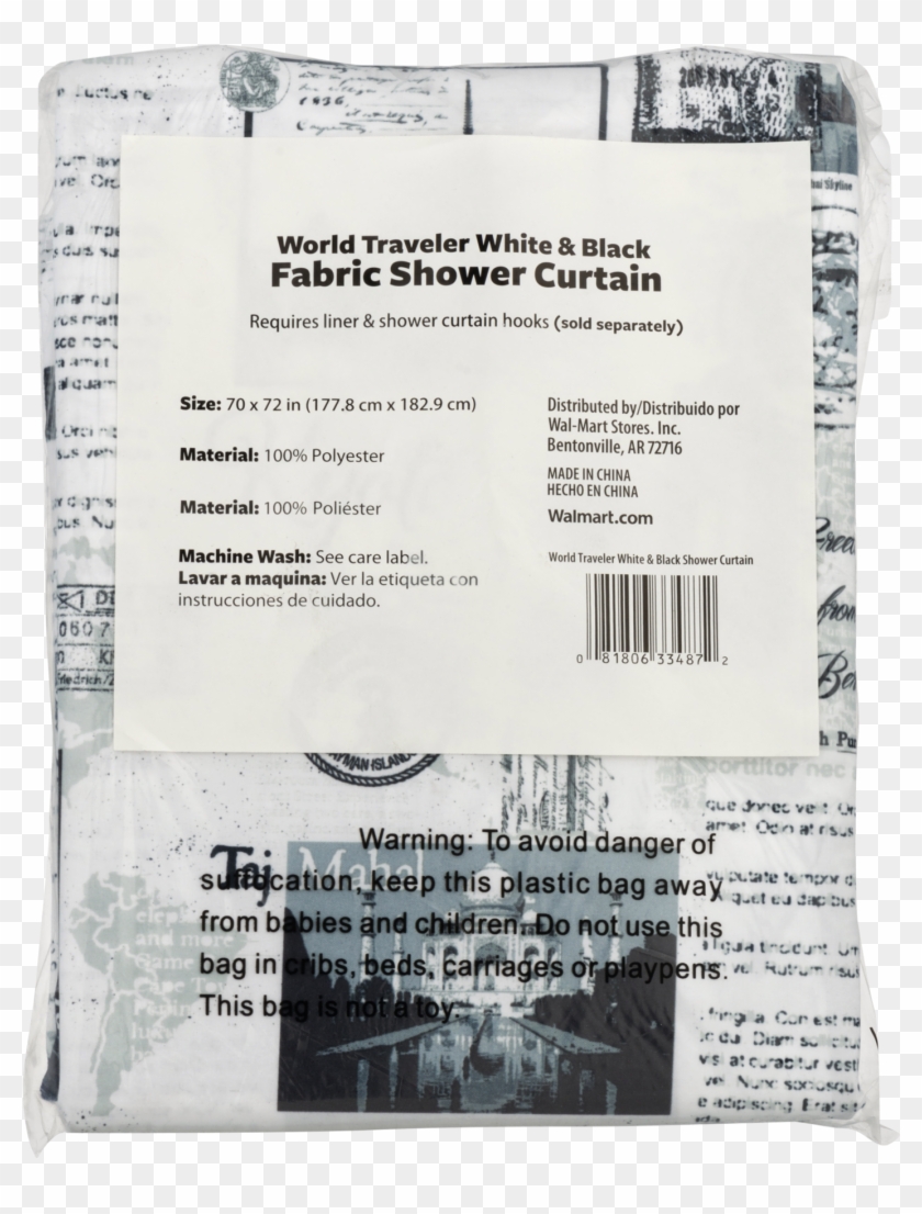 World Traveler Fabric Shower Curtain, White & Black, Clipart #1363509