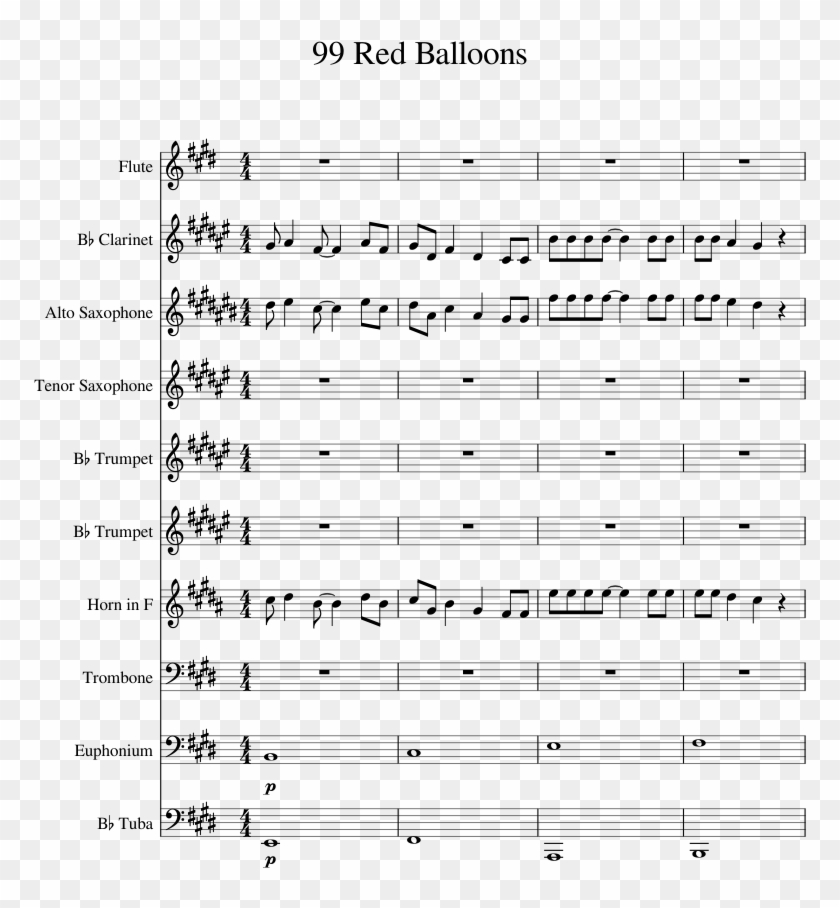 99 Red Balloons Sheet Music 1 Of 14 Pages - Jellyfish Jam Flute Sheet Music Clipart