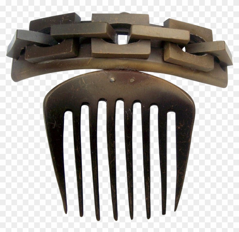Victorian Vulcanite Hair Comb Hinged Chain Link Design - Rake Clipart