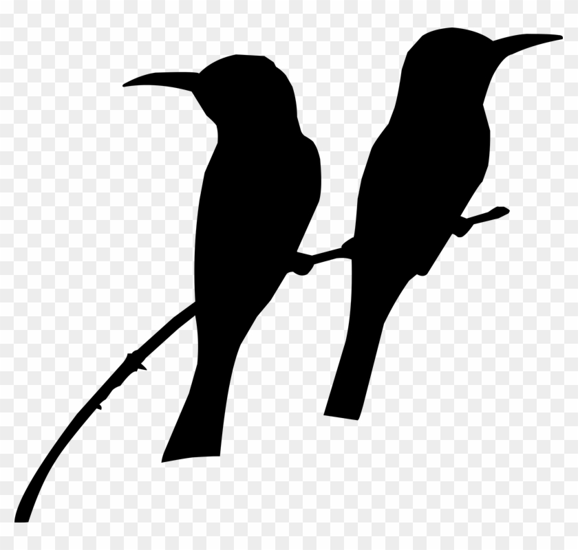 Silhouette, Bird, On The Tree, Tow Bird's, Nature - Birds Sitting On A Tree Black And White Clipart - Png Download #1370200