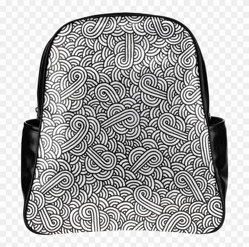 Black And White Swirls Doodles Multi-pockets Backpack - Laptop Bag Clipart #1377641