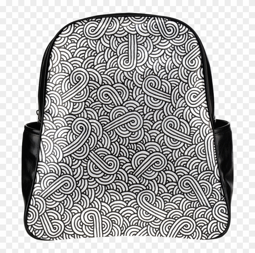 Black And White Swirls Doodles Multi-pockets Backpack - Laptop Bag Clipart