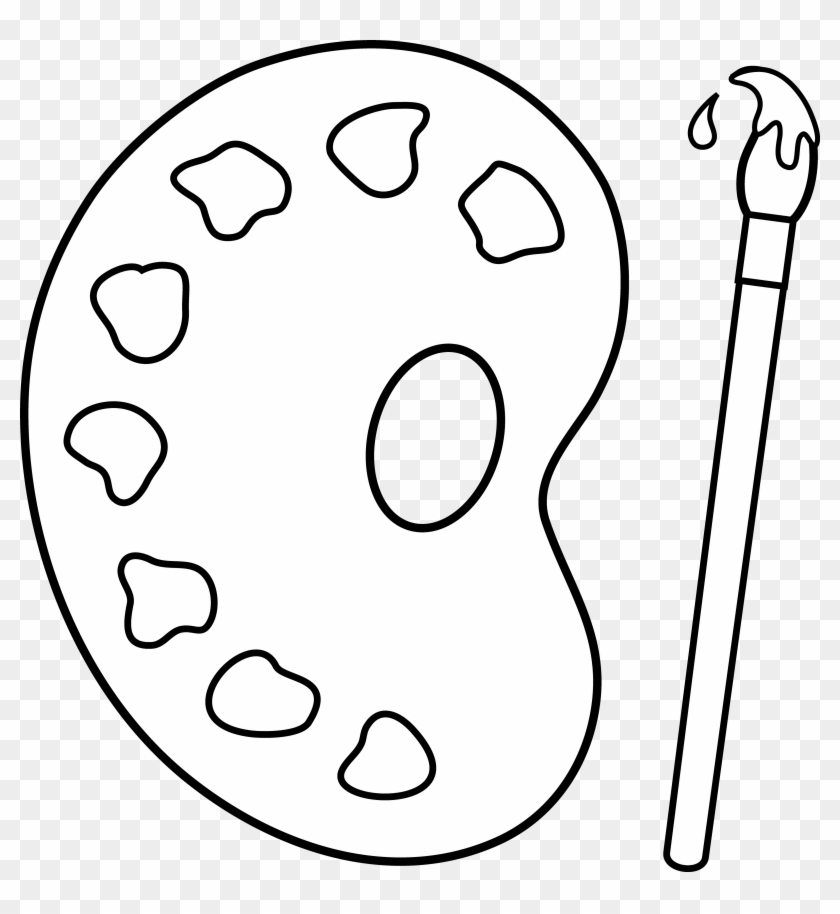 Palette And Paint Brush Line Art - Brush And Palette Outline Clipart
