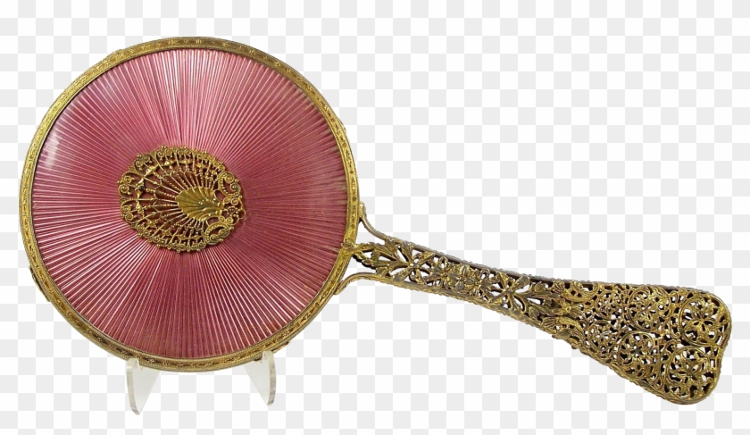 Vintage Gilt Brass Hand Mirror Stylized Peacock Bird - Makeup Mirror Clipart