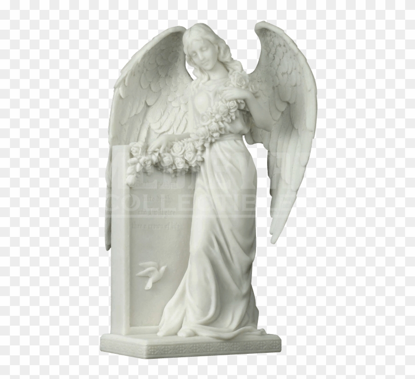 Mourning Angel Holding Flowers At A Tombstone Statue - Mourning Cross With Angels Clipart