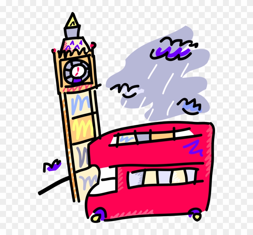 Vector Illustration Of Double-decker Bus In London, - Big Ben Clip Art - Png Download