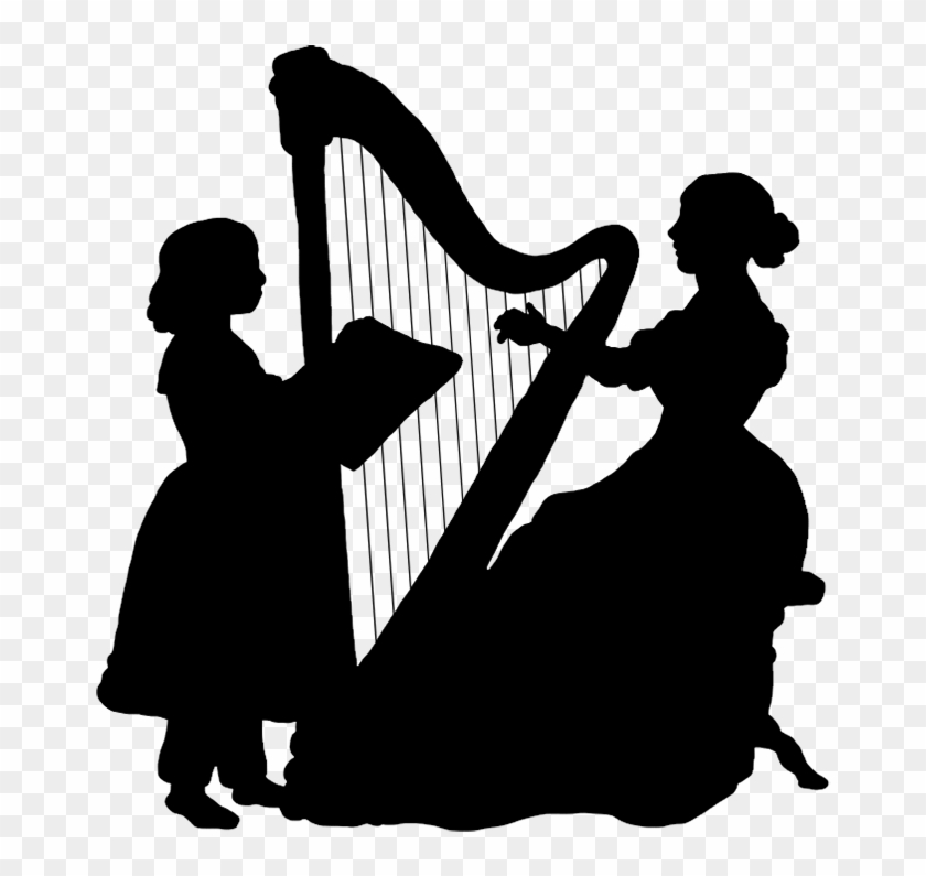 Woman Playing The Harp Silhouette - Lady Playing Harp Silhouette Clipart #1390856