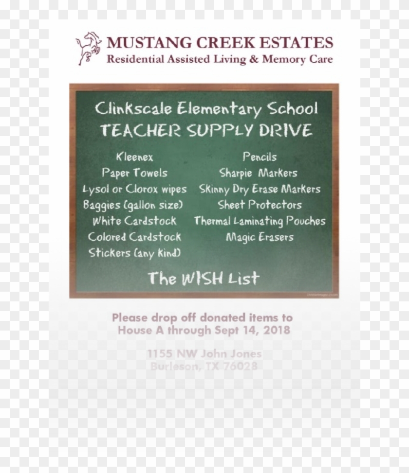 Mustang Creek Estates Of Burleson To Host School Supply - Blackboard Clipart #1392744