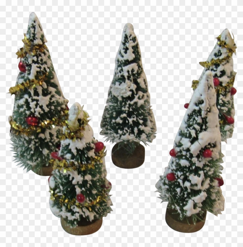 5 Flocked Bottle Brush Trees Tinsel Berries And Mercury - Christmas Tree Clipart #1398723