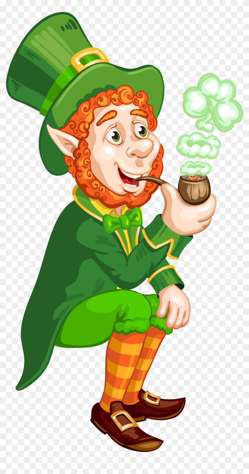 St Patrick Day Transparent Leprechaun With Pipe Png - St Patricks Day Elf Png Clipart
