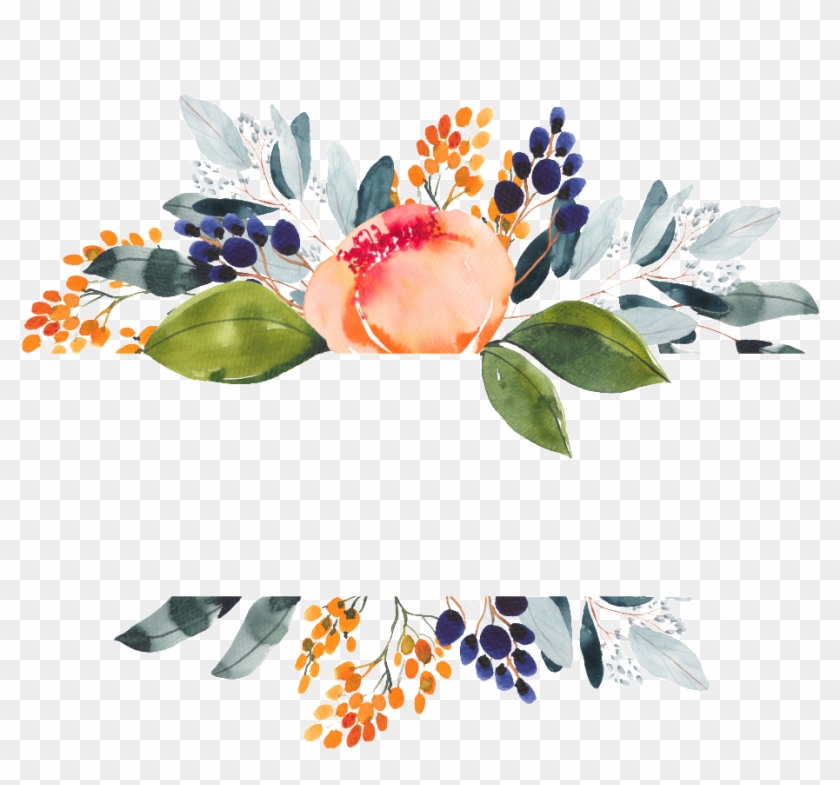 Hand Painted Flowers Green Leaf Mosaic Decorative Watercolor - Floral Design Clipart