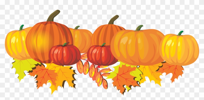 Pumpkins Vector Border - Fall Leaves And Pumpkin Clip Art - Png Download