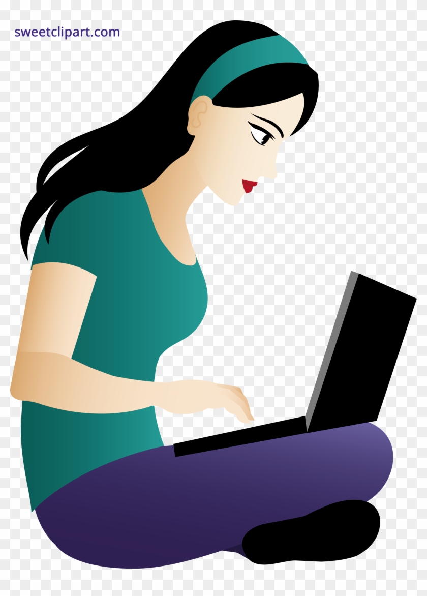 Free Sitting Clipart Cartoon - Cartoon Girl Black Hair - Png Download