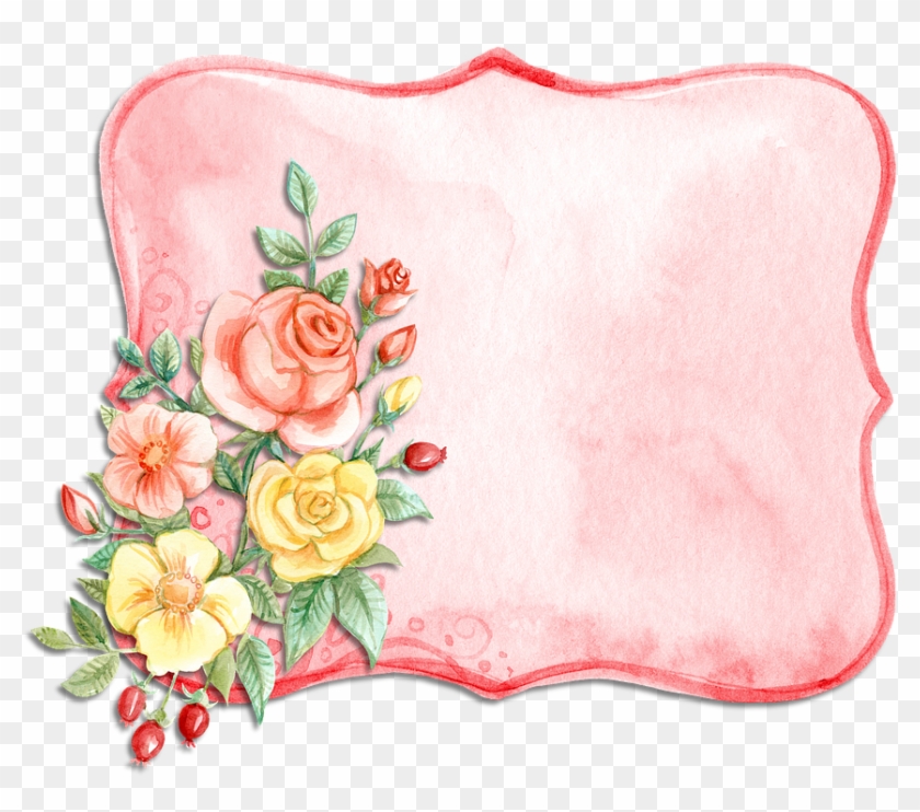 Label, Watercolor, Pink, Rose, Yellow, Flower, Bouquet - Watercolor Label Png Clipart #147619