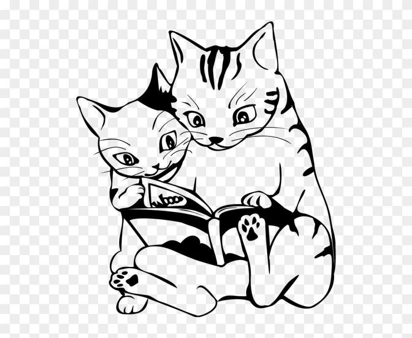 Cats Reading Books Drawing Clipart