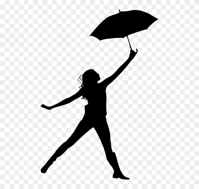 Silhouette, Woman, Umbrella, Floating, Jumping, Freedom - Frau Mit Regenschirm Silhouette Clipart #1404786