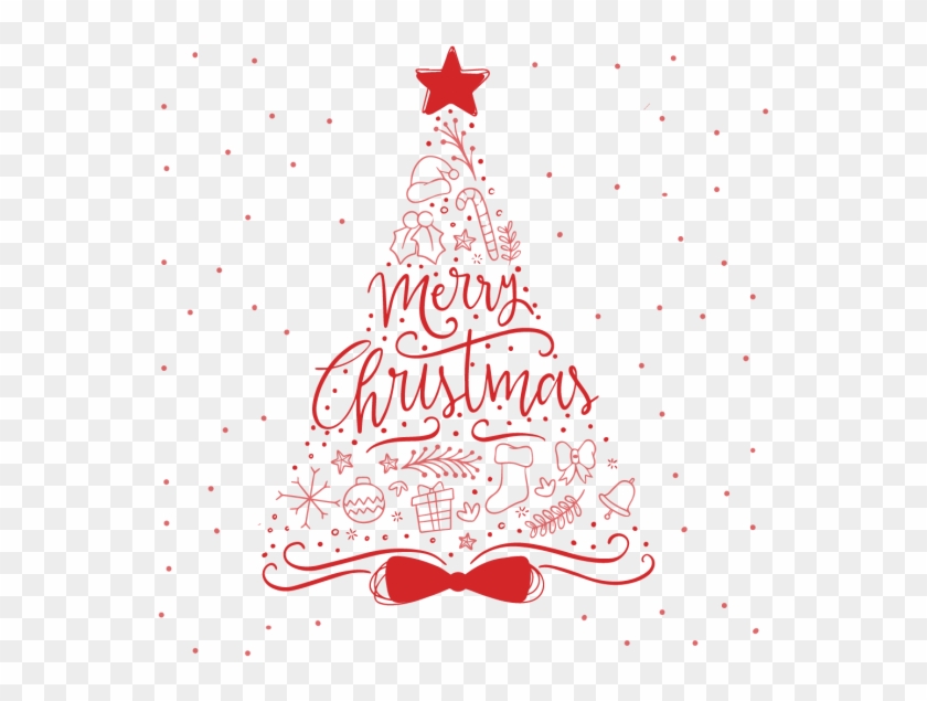 Red Hand Painted Christmas Tree - Christmas Vector Free Clipart