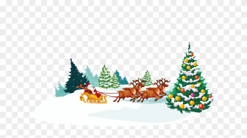 Santa Claus And Deers - Christmas Tree Clipart #1410983