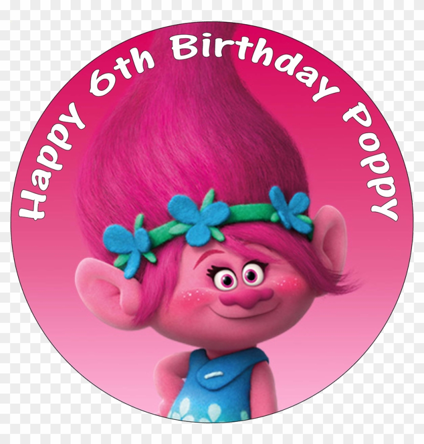 Poppy Troll Edible 8" Personalised Round Birthday Cake Clipart #1414105