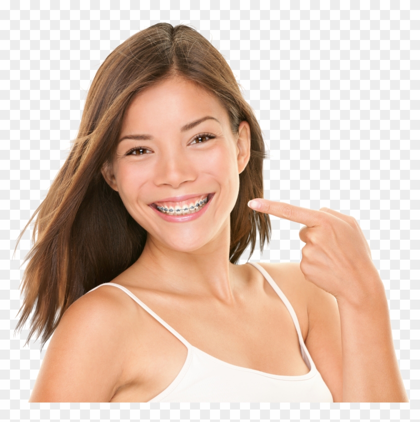Teenager Metal Braces - Model With Bright Smile Clipart