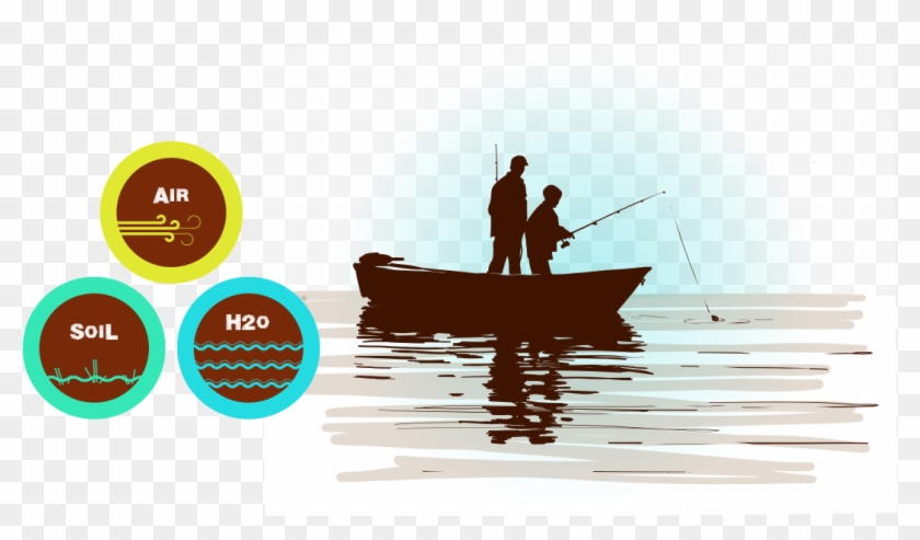 Man And Son Fishing On Contaminated Water - Skiff Clipart #1417199