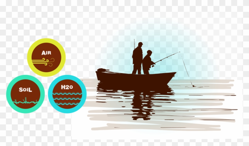 Man And Son Fishing On Contaminated Water - Skiff Clipart