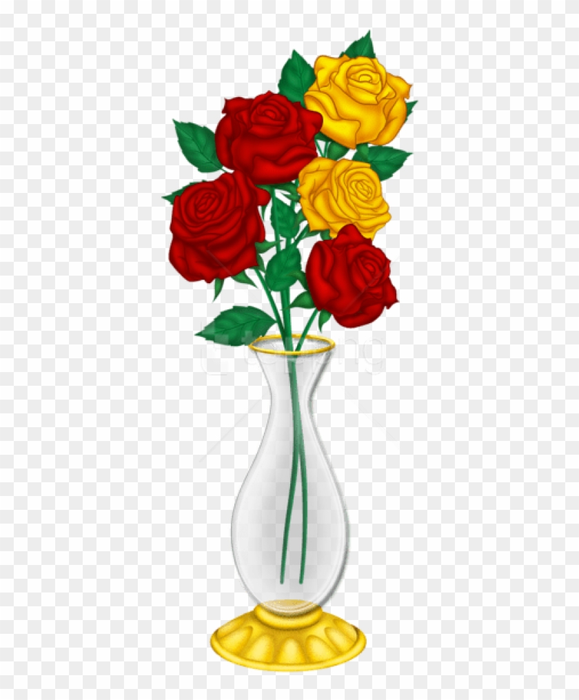 Free Png Download Beautiful Vase With Red And Yellow - Roses In Vase Clipart Transparent Png #1419708