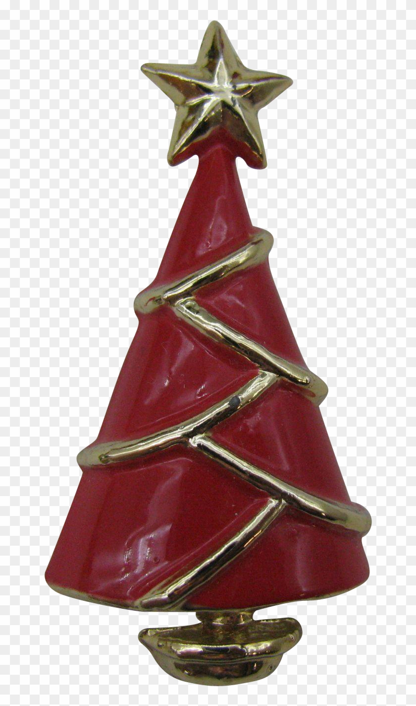 Modern Red Enameled Christmas Tree Pin - Christmas Tree Clipart