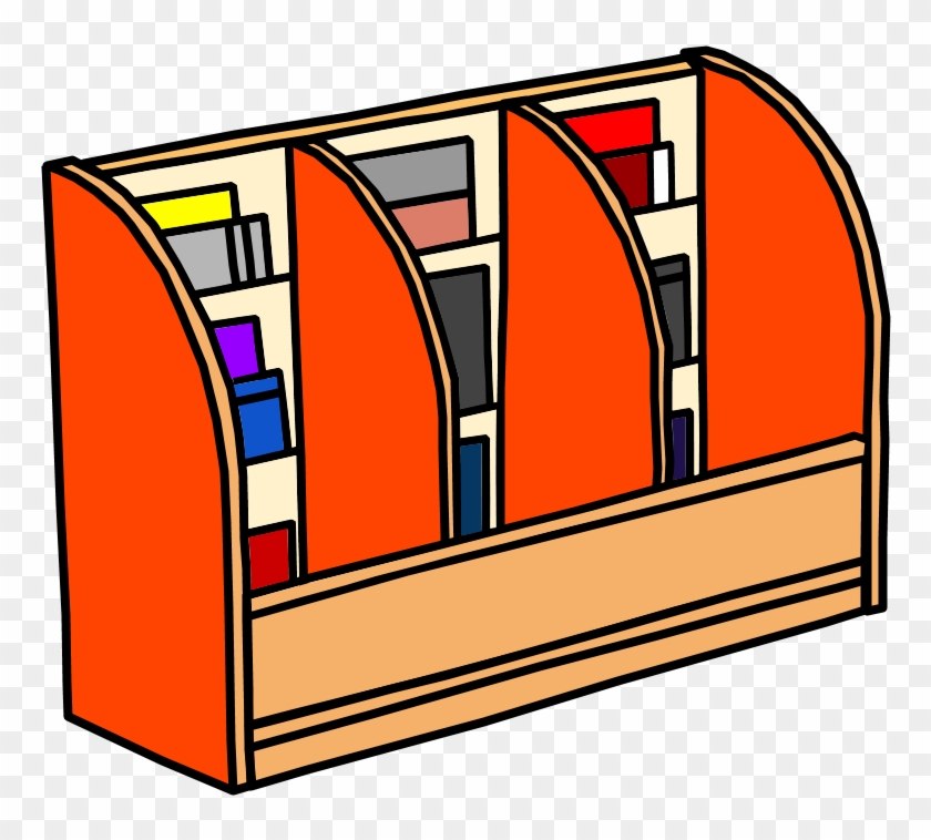 Book Display, Shelf, Curved, Filled With Books, Orange, Clipart #1423876