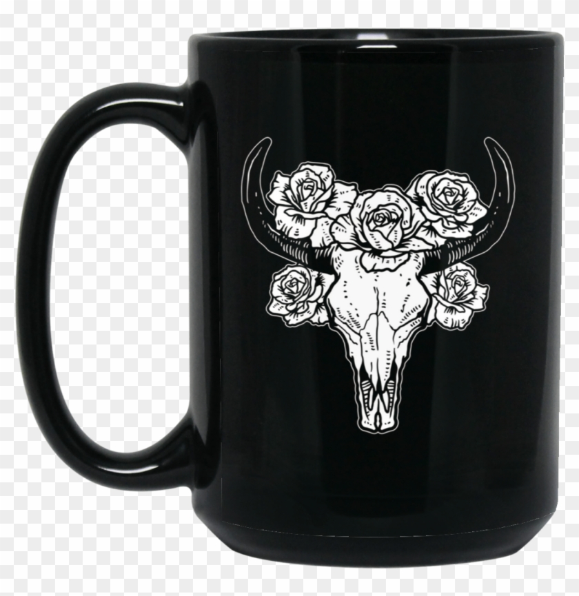 Flower Cow Skull Crown Roses Boho Spiritual Gypsy Tee - Raiders Coffee Mug Clipart