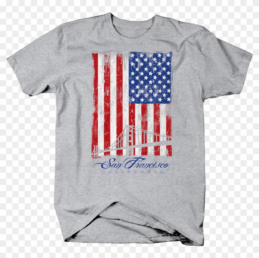 San Francisco California Bridge In Distressed Usa Flag - Shirt Clipart #1425948