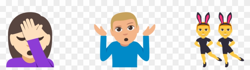 The Shrug, Face Palm, And Men With Bunny Ears - Cartoon Clipart