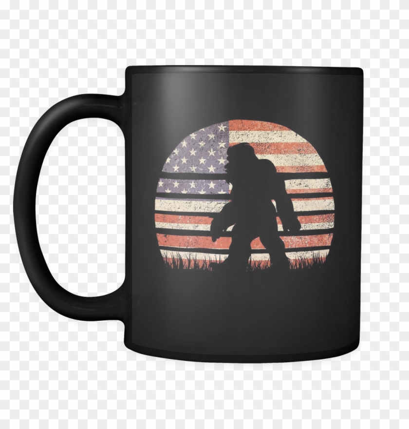 Retro Bigfoot Sasquatch American Flag Sun - Mug Clipart