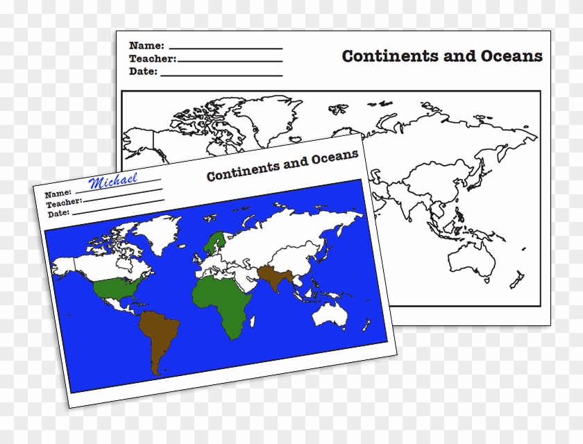 Continents And Oceans Map - Printable World Map Black And White Pdf Clipart #1438565