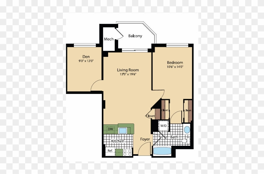 Floorplansthe Delano With Den - Meridian Pentagon City Floor Plans Clipart