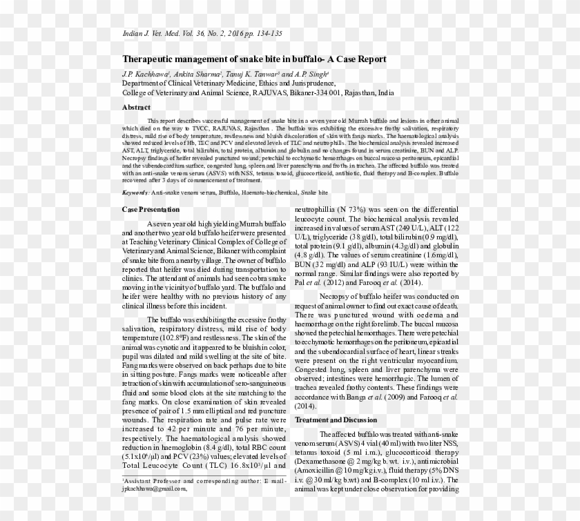 Therapeutic Management Of Snake Bite In Buffalo- A - Ye'kuana Clipart #1461452