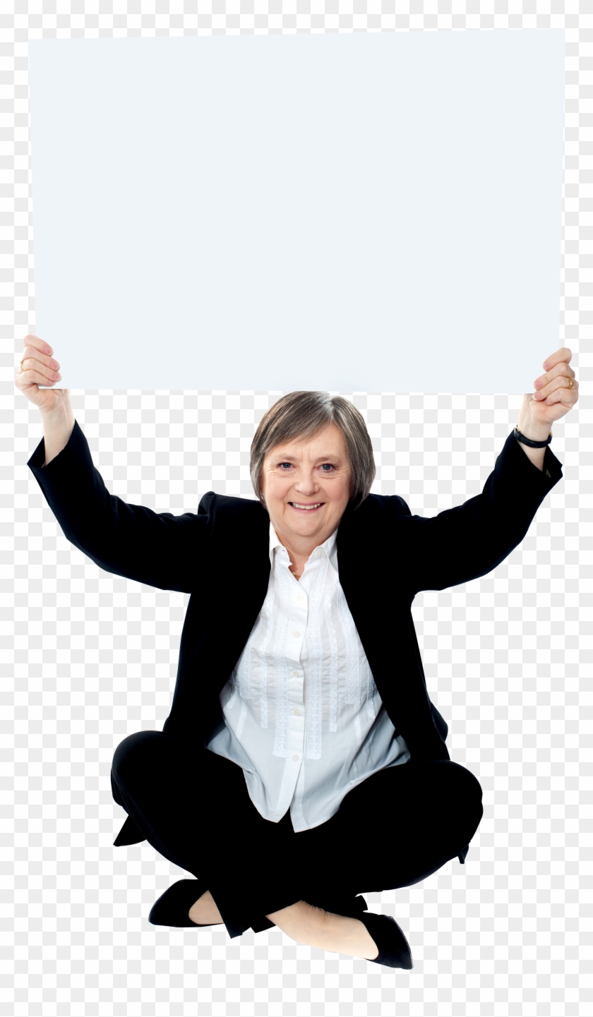 Business Women Holding Banner - Business Woman Sitting Png Clipart #1464906
