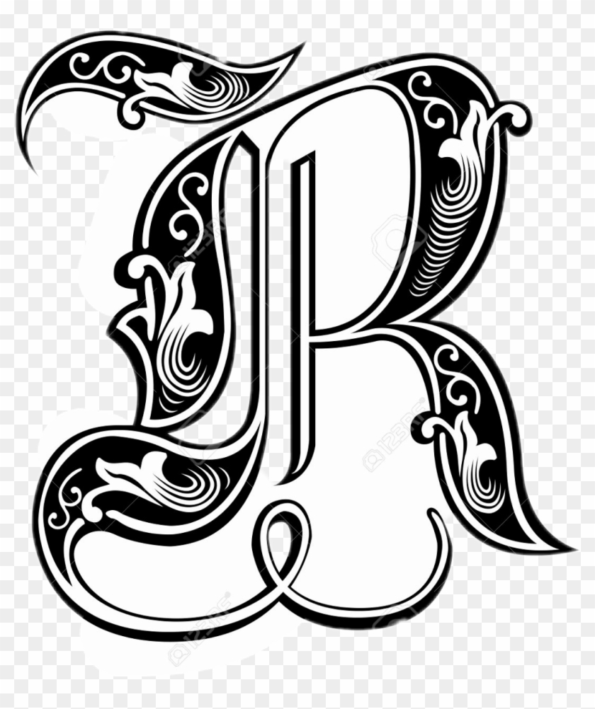 Tattoo Alphabet Bw Sticker - Writing Style Of R Clipart
