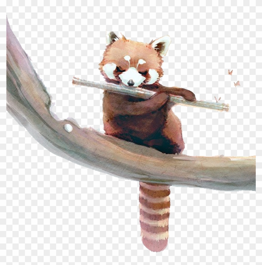 Drawn Flute Watercolor - Red Panda Watercolor Clipart