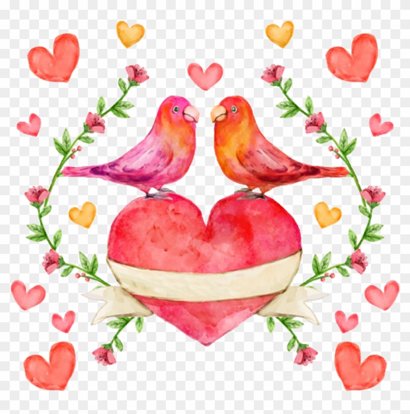Lovebird Watercolor Painting - День Святого Валентина Акварель Clipart