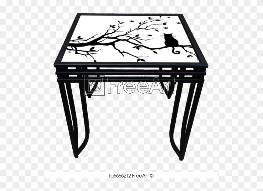 Glass Table Of Cat On A Tree With Birds, Vector - Coffee Table Clipart #1470815