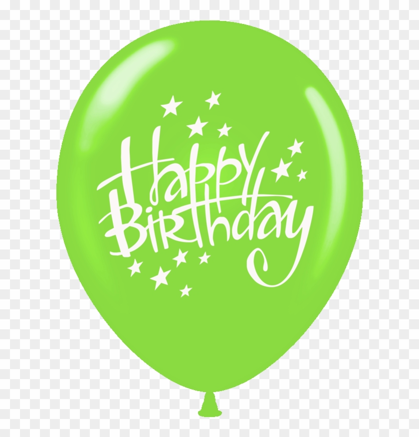 Balloons Printed Happy Birthday With Stars 1 Side 100 - Happy Birthday Balloon Green Clipart #1472282