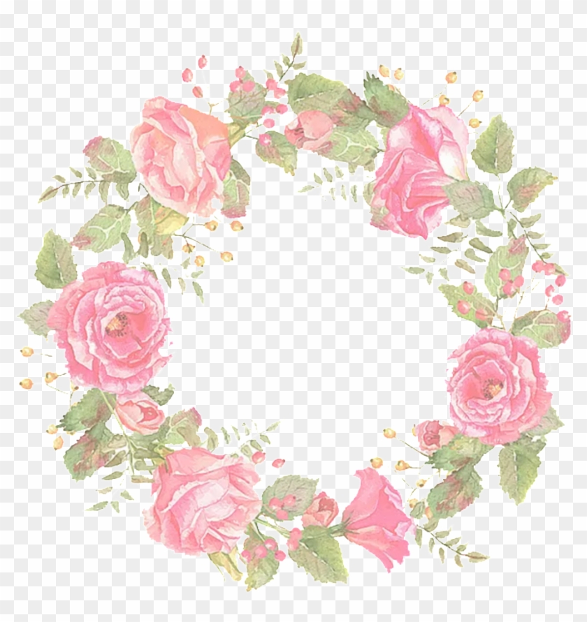 Romantic Beautiful Pink Flowers Hand Drawn Garland Clipart #1472356