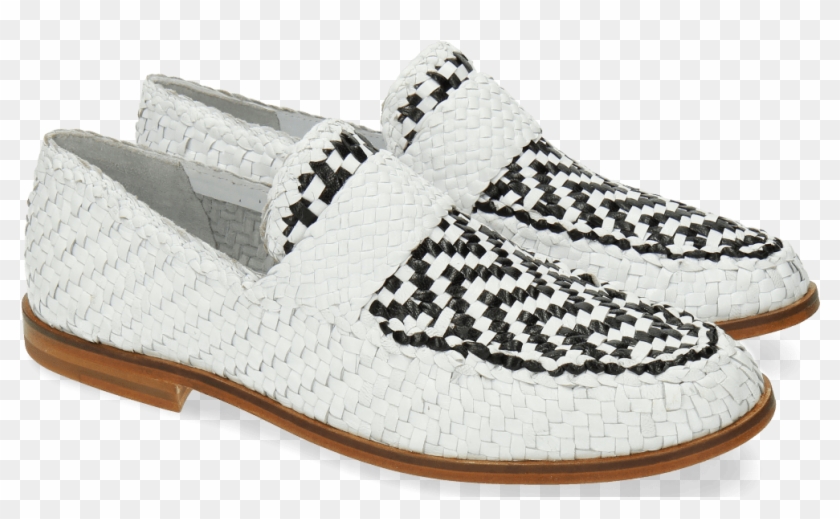 Loafers Pit 10 Woven White Black - Slip-on Shoe Clipart