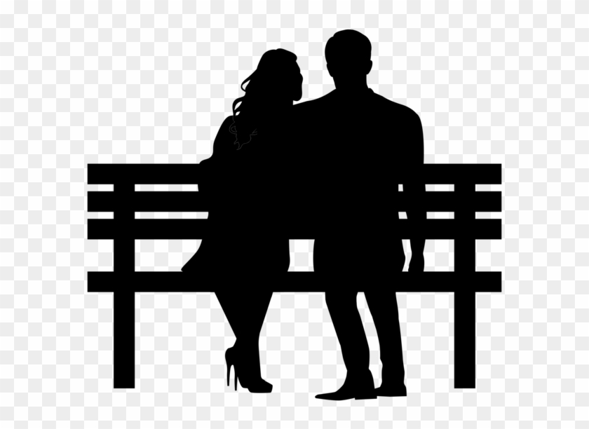 Love Couple Silhouettes On Bench - Silhouette Clipart