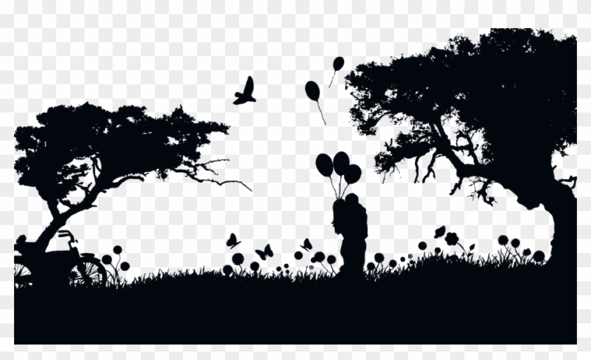 Boy, Butterflies, Couple, Dark, Female, Girl, Hearts - Love Landscape Silhouette Clipart