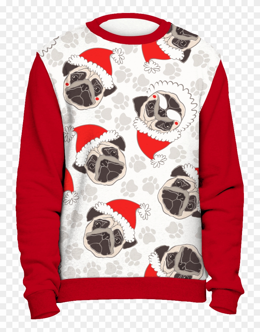 All Over Pug Face Christmas Sweater Clipart