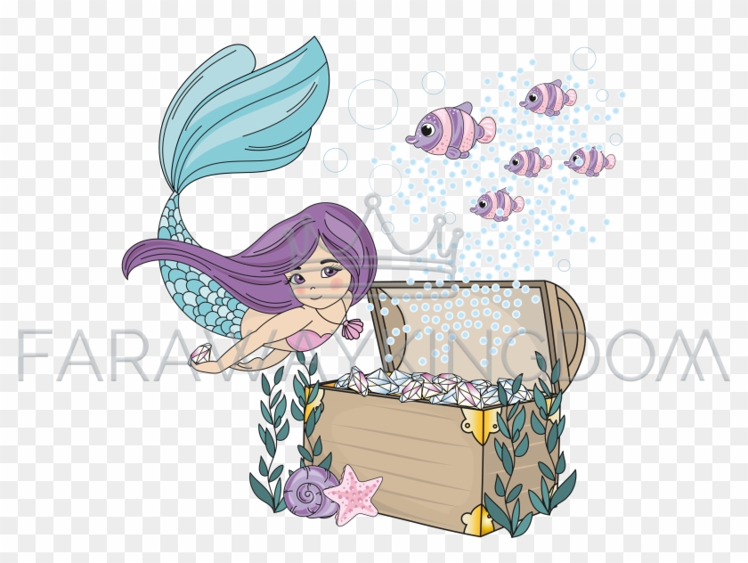 Mermaid Diamond Cartoon Travel Ocean Vector Illustration - Sirena Para Imprimir Clipart #1487396