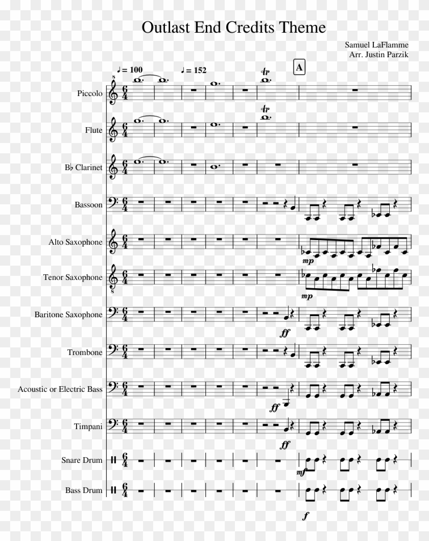 Outlast End Credits Theme Sheet Music Composed By Samuel - Bryce Canyon Overture Flute Clipart